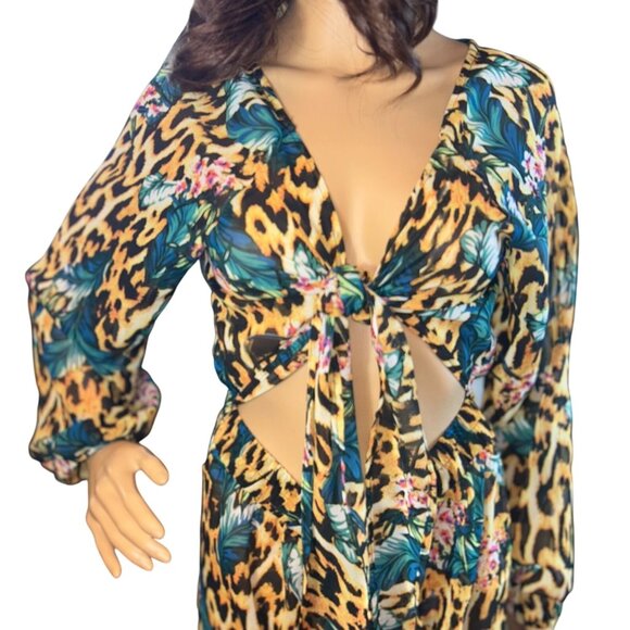 boohoo tropical‎ animal print cut-out beach jumpsuit Size Small - Picture 7 of 11